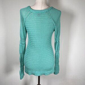 Tommy Bahama Open Knit Women’s Sweater Small Green Teal Summer Crewneck Coastal